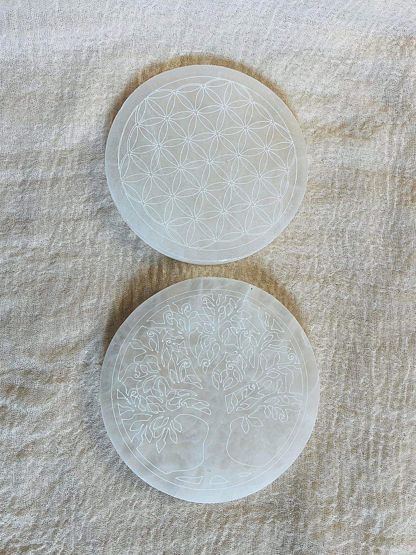 Plaque de rechargement fleur de vie en Sélénite